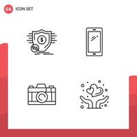 Pack of 4 Modern Filledline Flat Colors Signs and Symbols for Web Print Media such as finance iphone secure smart phone picture Editable Vector Design Elements