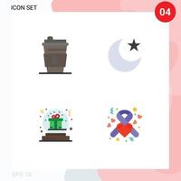 Group of 4 Modern Flat Icons Set for beverage gift moon present donation Editable Vector Design Elements