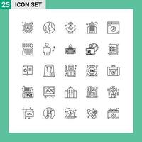 Pictogram Set of 25 Simple Lines of graph office geography building city Editable Vector Design Elements