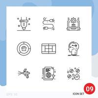 Modern Set of 9 Outlines and symbols such as report data seo business configuration Editable Vector Design Elements