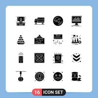 Pictogram Set of 16 Simple Solid Glyphs of delicacy stats share data processing Editable Vector Design Elements