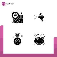 4 Thematic Vector Solid Glyphs and Editable Symbols of location olympic map gun won Editable Vector Design Elements