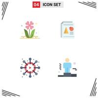 Group of 4 Flat Icons Signs and Symbols for flora business nature presentation video Editable Vector Design Elements