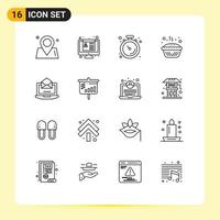 Universal Icon Symbols Group of 16 Modern Outlines of server pie clock cooking baked Editable Vector Design Elements