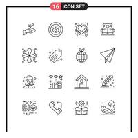 Modern Set of 16 Outlines Pictograph of love cup service love heart Editable Vector Design Elements