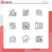 Set of 9 Modern UI Icons Symbols Signs for education e candy e heart protection Editable Vector Design Elements