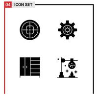 Pack of 4 Modern Solid Glyphs Signs and Symbols for Web Print Media such as army interior soldier setting burner Editable Vector Design Elements