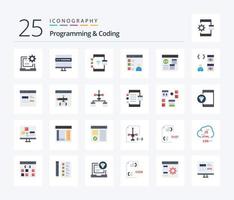 Programming And Coding 25 Flat Color icon pack including develop. app. development. development. coding vector