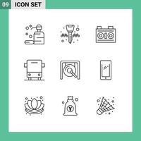 Universal Icon Symbols Group of 9 Modern Outlines of gong transport camera traffic bus Editable Vector Design Elements