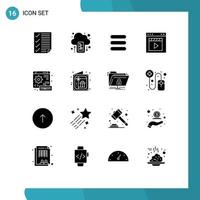 Set of 16 Modern UI Icons Symbols Signs for digital interface upload film browser Editable Vector Design Elements