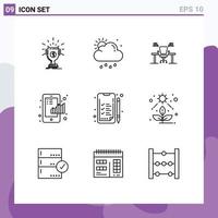User Interface Pack of 9 Basic Outlines of chart work place sun office computer Editable Vector Design Elements