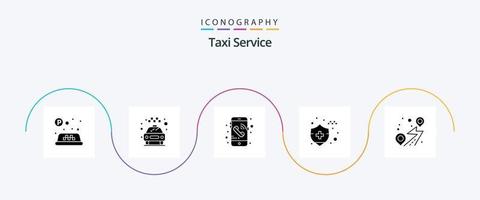 Taxi Service Glyph 5 Icon Pack Including . route. mobile. pin. insurance vector