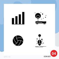 Solid Glyph Pack of 4 Universal Symbols of analytic ball user network volleyball Editable Vector Design Elements