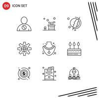 Set of 9 Modern UI Icons Symbols Signs for diamond setting game globe globe Editable Vector Design Elements