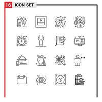 16 User Interface Outline Pack of modern Signs and Symbols of productivity document gear creative art Editable Vector Design Elements