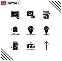 Group of 9 Modern Solid Glyphs Set for location gps color drop university education Editable Vector Design Elements