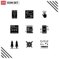 Universal Icon Symbols Group of 9 Modern Solid Glyphs of ok list mobile checklist website Editable Vector Design Elements