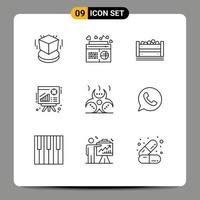 Pack of 9 Modern Outlines Signs and Symbols for Web Print Media such as biohazard presentation songs chart bangla Editable Vector Design Elements