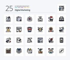 digital márketing 25 línea lleno icono paquete incluso sitio web. lanzamiento. tecnología. Estadísticas. tarta grafico vector