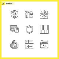 9 Universal Outlines Set for Web and Mobile Applications protection calculatre cog education computer Editable Vector Design Elements