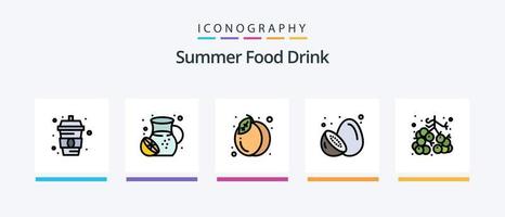 verano comida bebida línea lleno 5 5 icono paquete incluso kiwi. fruta. alimento. alimento. verano. creativo íconos diseño vector