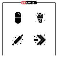 Pictogram Set of 4 Simple Solid Glyphs of dope baking tablets sweet bread rolling pin Editable Vector Design Elements