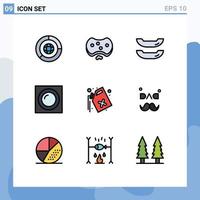 9 Universal Filledline Flat Color Signs Symbols of pollution can soap recessed lamp Editable Vector Design Elements