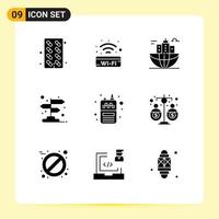 Universal Icon Symbols Group of 9 Modern Solid Glyphs of phone location building directions headquarter Editable Vector Design Elements