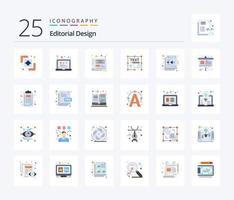 Editorial Design 25 Flat Color icon pack including write. document. art. creative. file vector