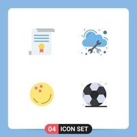 Mobile Interface Flat Icon Set of 4 Pictograms of certificate ball document hosting sports Editable Vector Design Elements