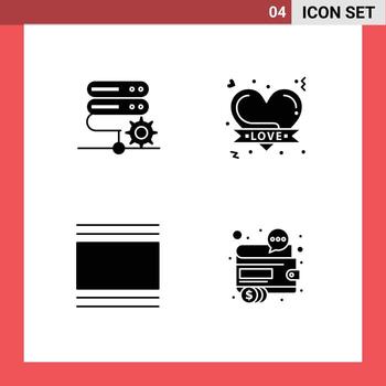 grupo de 4 4 sólido glifos señales y símbolos para base de datos fluir ajuste amor miniaturas editable vector diseño elementos