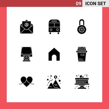 9 Universal Solid Glyphs Set for Web and Mobile Applications interface home lock disk rom cd rom Editable Vector Design Elements