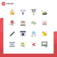 Mobile Interface Flat Color Set of 16 Pictograms of architecture hot money balloon powder Editable Pack of Creative Vector Design Elements