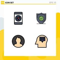 Set of 4 Modern UI Icons Symbols Signs for mobile round confirm secure head Editable Vector Design Elements