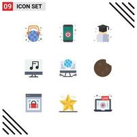 Set of 9 Commercial Flat Colors pack for computer multimedia turn on media graduation Editable Vector Design Elements