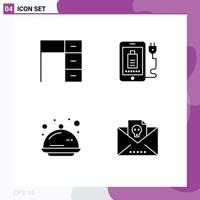 Editable Vector Line Pack of 4 Simple Solid Glyphs of desk cover office charg tray Editable Vector Design Elements