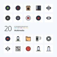 20 Multimedia Line Filled Color icon Pack like pause stop column multimedia lens vector