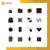 Set of 16 Commercial Solid Glyphs pack for color data pie folder seo Editable Vector Design Elements