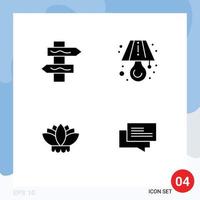 Mobile Interface Solid Glyph Set of 4 Pictograms of index chat lamp flower ecommerce Editable Vector Design Elements