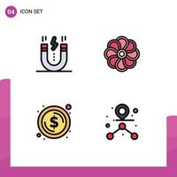 Set of 4 Modern UI Icons Symbols Signs for creative circle magnet nature dollar Editable Vector Design Elements