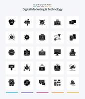 creativo digital márketing y tecnología 25 glifo sólido negro icono paquete tal como marketing. fotografía. pagado. foto. cámara vector