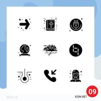 Modern Set of 9 Solid Glyphs Pictograph of hill environment internet ecology badge Editable Vector Design Elements