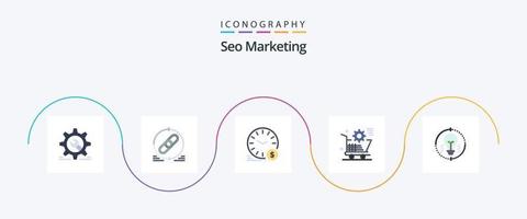 seo márketing plano 5 5 icono paquete incluso ajuste. carro. sitio web. divisa. dólar vector