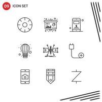 Modern Set of 9 Outlines and symbols such as constructing hot air information parachute air Editable Vector Design Elements