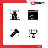 Pictogram Set of 4 Simple Solid Glyphs of aromatherapy flashlight spa seo torch Editable Vector Design Elements