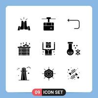 Set of 9 Vector Solid Glyphs on Grid for prisoner arrested arrow box spa Editable Vector Design Elements