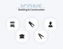 Building And Construction Glyph Icon Pack 5 Icon Design. pliers. crimping. lifter. forklift vector