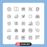 Mobile Interface Line Set of 25 Pictograms of toilet commode score bathroom marketing Editable Vector Design Elements