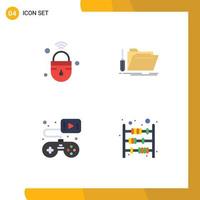 Modern Set of 4 Flat Icons Pictograph of internet of things service secure tool game Editable Vector Design Elements