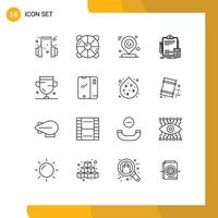 Pictogram Set of 16 Simple Outlines of audit calculator google banking mark Editable Vector Design Elements